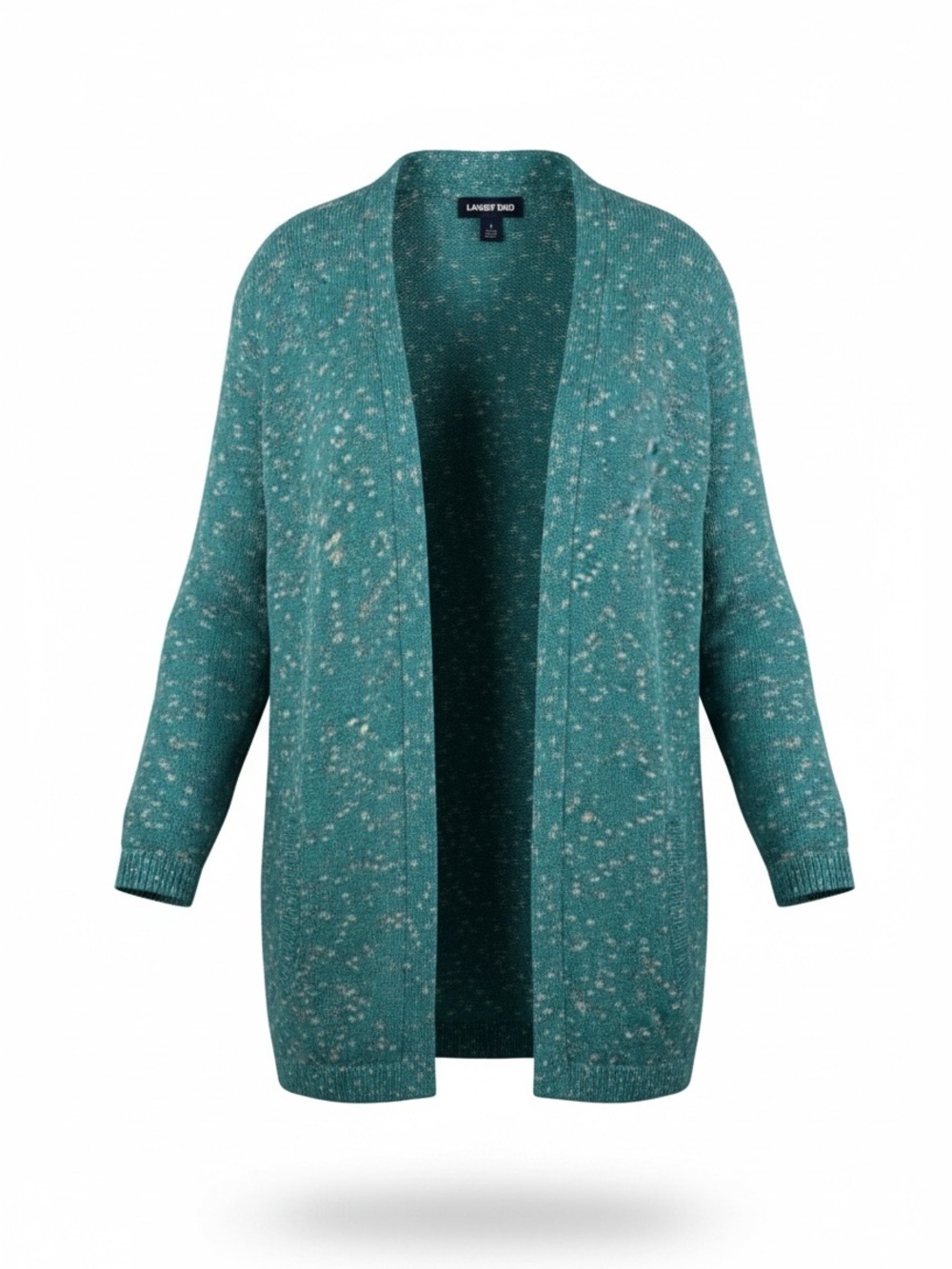 Lands'‎ End Cardigan Sweater Open Front Sz L (14-16) Teal Speckle Pockets